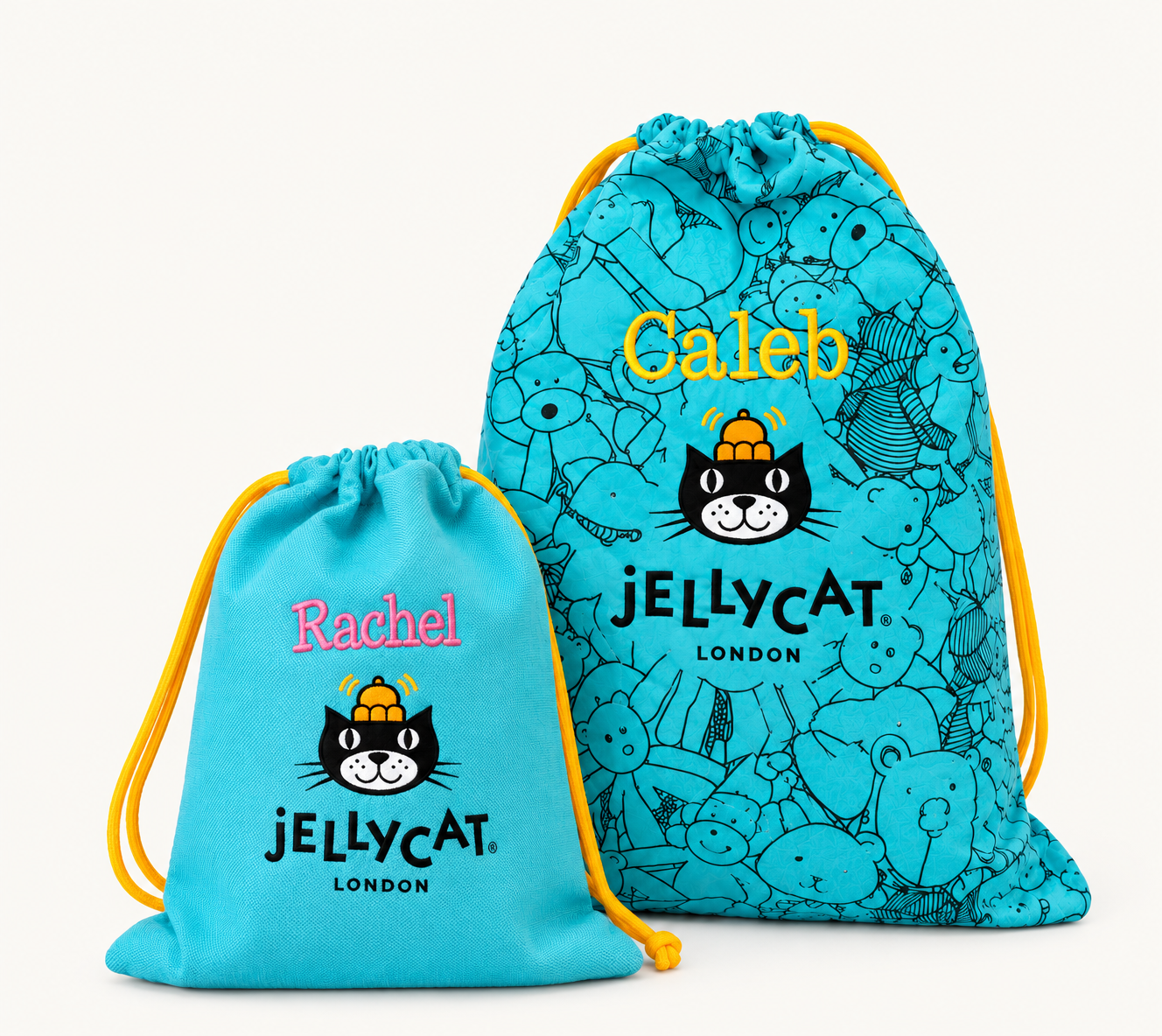 Personalised name embroidery on Jellycat dust bag
