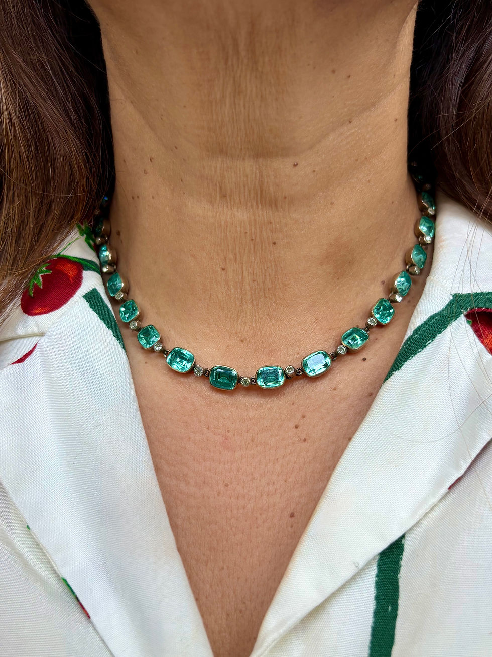 Thumbnail: Antique Paste Rivière in aqua blue & sparkling paste