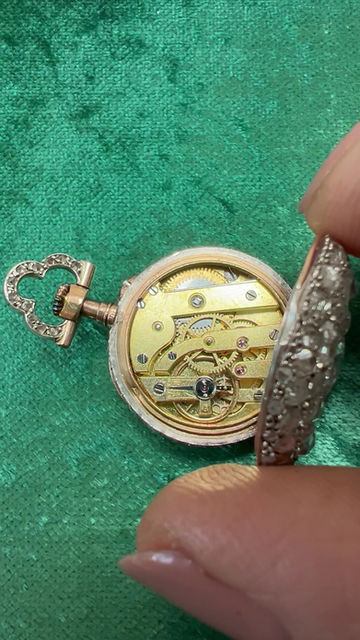 Thumbnail: Antique Diamond open face Pendant Watch c1880 in working order recently serviced