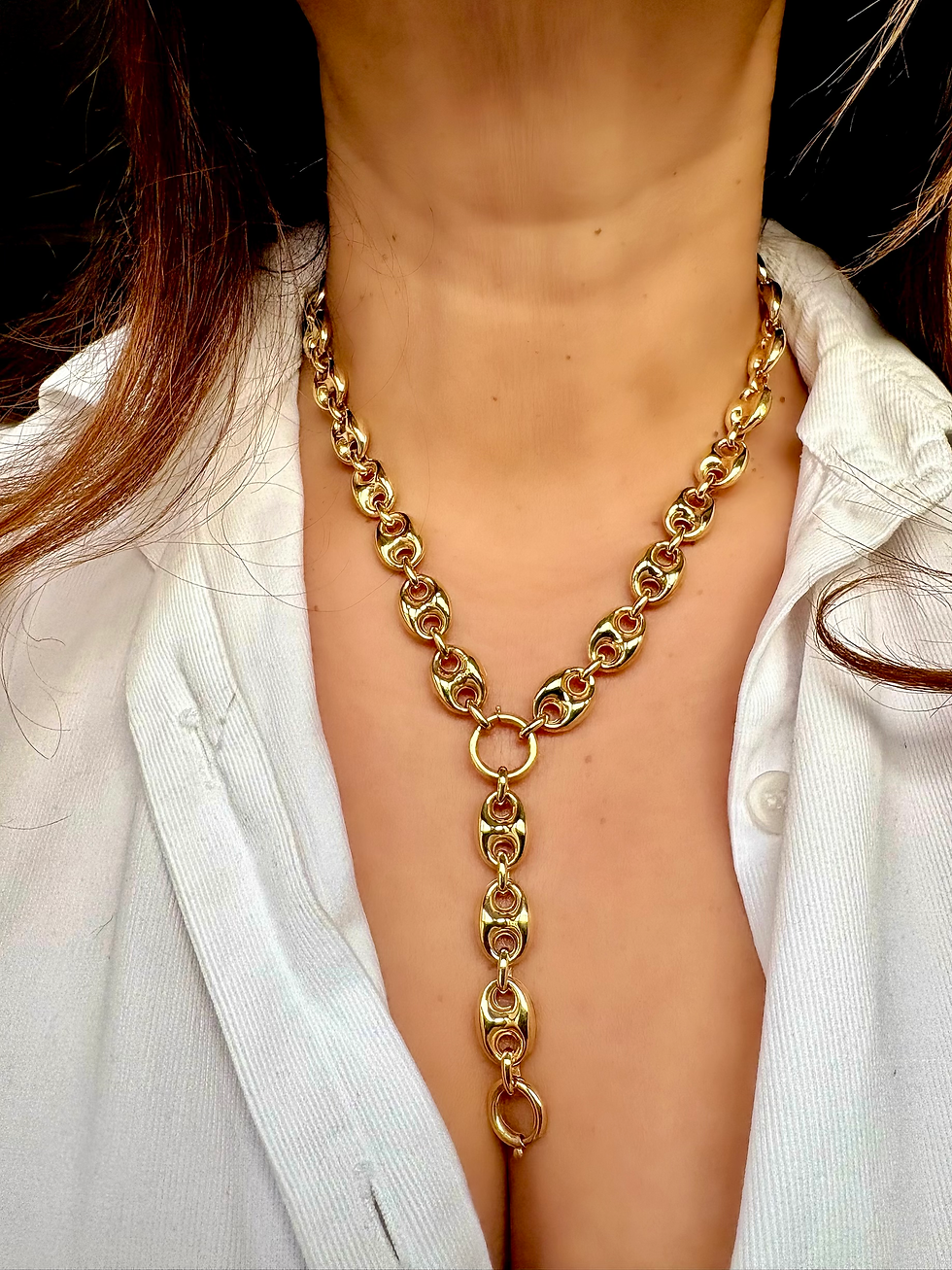 Thumbnail: Vintage Mariner chain with 2 bolt rings and Lariat 18k Yellow Gold Plated Silver