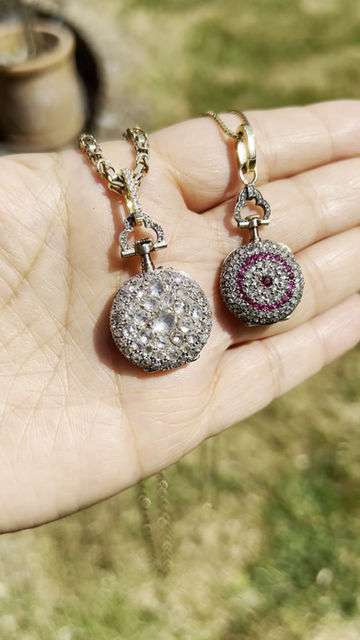 Thumbnail: C1880 Victorian Ruby & Diamond Pendant Watch 