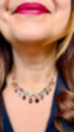 Thumbnail: Edwardian Multi Gem Harlequin Fringe Necklace set with natural gemstones in 9ct 