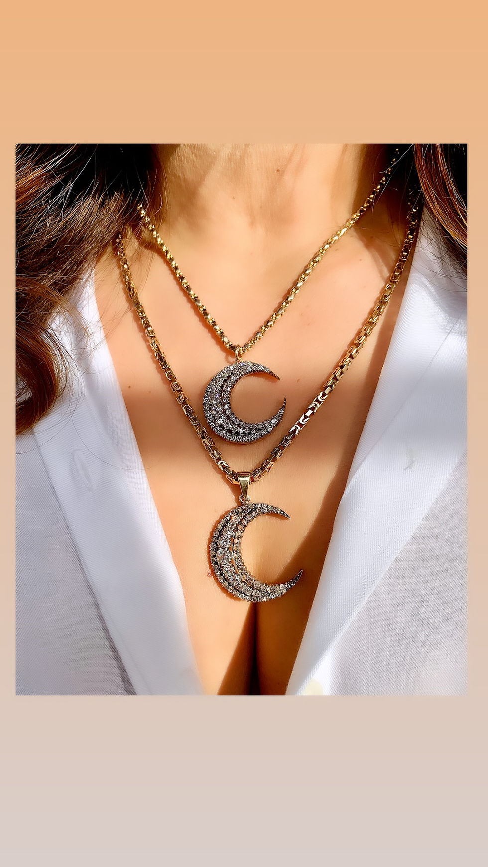 Thumbnail: 💙CHARLOTTE💙 Victorian 3 Row Diamond Crescent 3cts Pendant