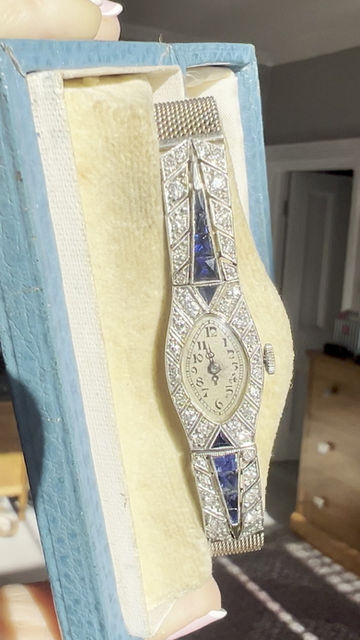 Thumbnail: C1925 Art Deco Diamond & Sapphire  Cocktail Watch with movement marked Longines
