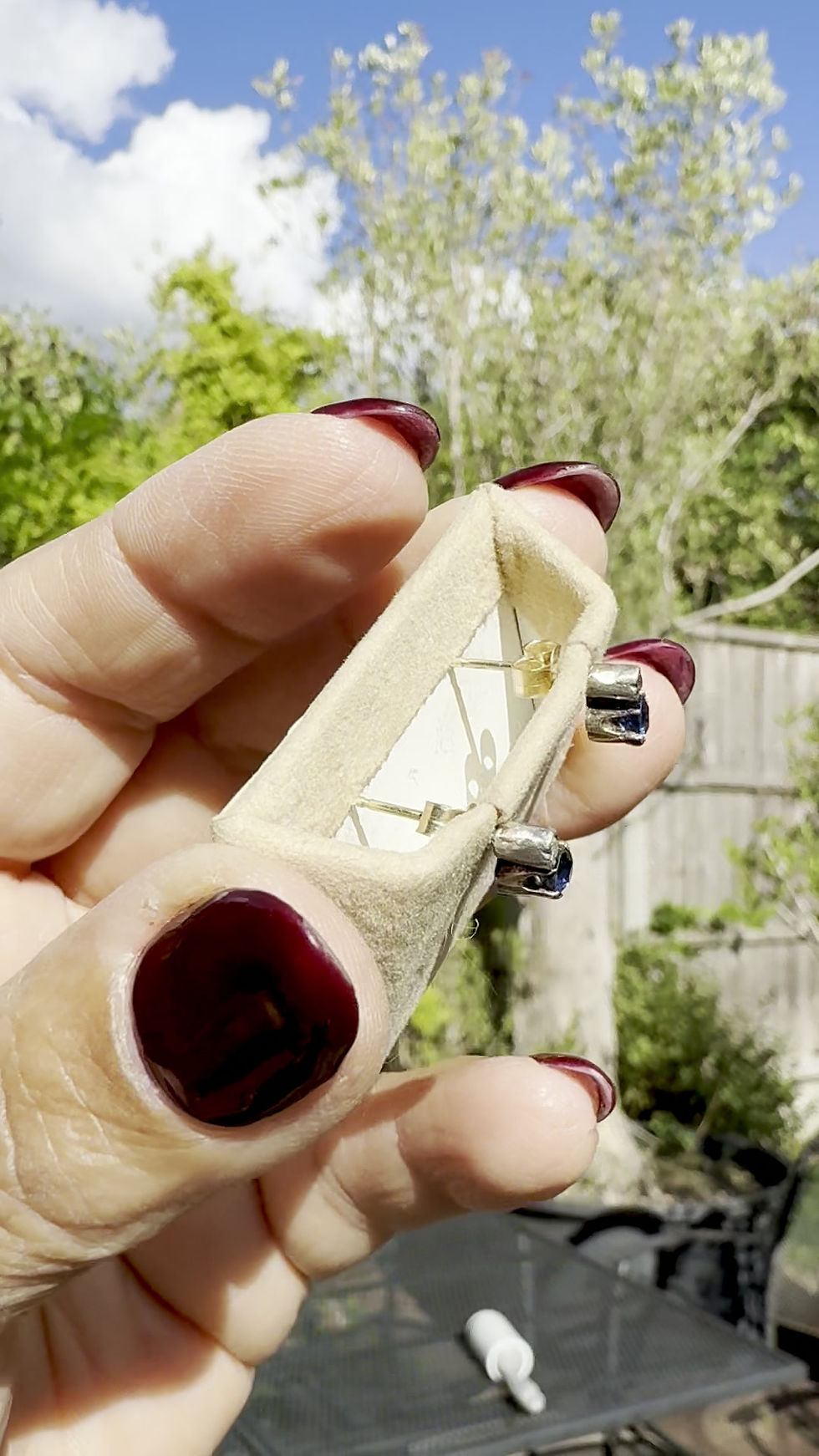 Thumbnail: Blue Sapphire & Diamond Earrings with 9ct Gold Posts and butterflies 