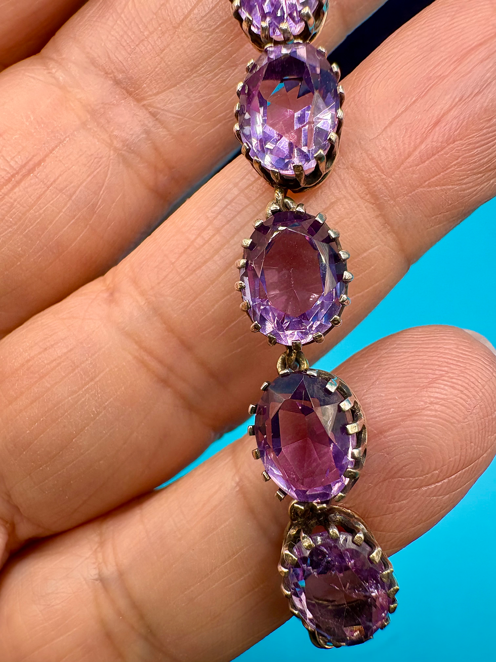 Thumbnail: Antique Amethyst Bracelet set in silver with a covered clasp