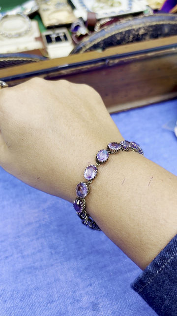 Thumbnail: Antique Amethyst Bracelet set in silver with a covered clasp