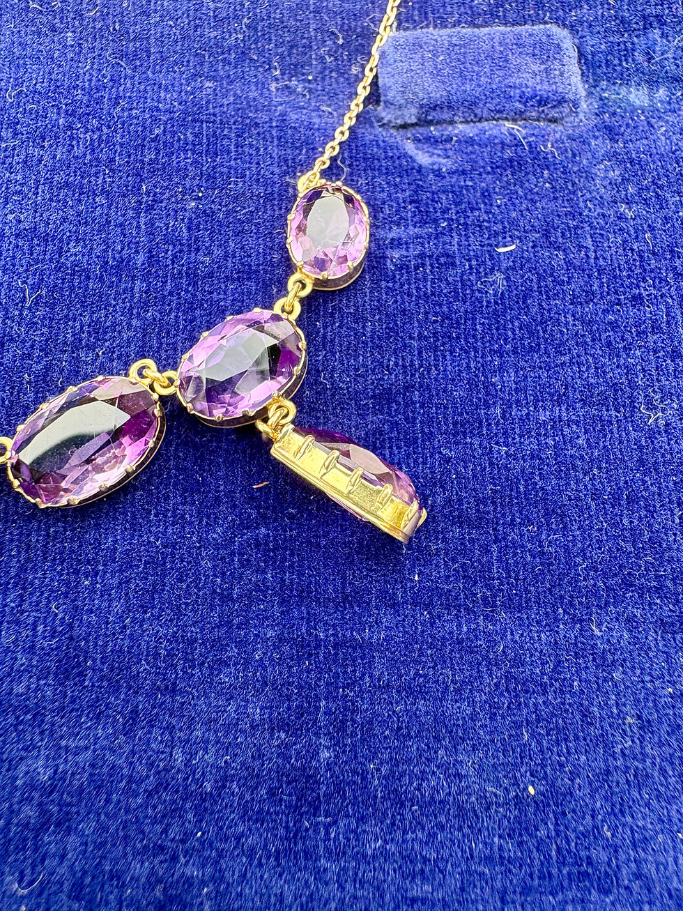 Thumbnail: Victorian Amethyst Drop Necklace set in 9ct Gold 19.5inches:50cm long 