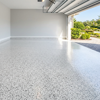 garage epoxy flake floor with white and black flake