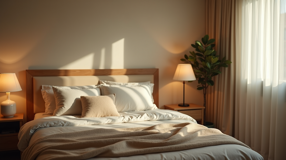 Eye-level view of a cozy bedroom with soft lighting