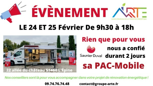 Evenement, pac mobile, arte ballon tampon pompe à chaleur, cop pompe a chaleur, aides pompe a chaleur 2023, cache pompe à chaleur, aide pompe à chaleur 2023, aide pompe a chaleur 2023, chauffe eau thermodynamique, aide pompe a chaleur, consommation entretien ballon thermodynamique, bruit, coût, isolation, aides isolation 2023, aide etat isolation 2023, aide isolation combles, aide isolation 2023, Maison isolation, isolation exterieur, électricité panneau solaire, Energie, panneau photovoltaique, Audit, Devis, Autoconsommation, Eolienne, Energie éolienne, Onduleur, Economie, Recrutement chauffagiste, chauffagiste autour de moi, pompe à chaleur prix, pompe à chaleur air eau, pompe à chaleur fonctionnement, pompe à chaleur air air, pompe à chaleur réversible, pompe à chaleur installation,rénovation energétique, etude energetique, ARTE, Fère-champenoise, connantre,chalons en champagne , chauffage