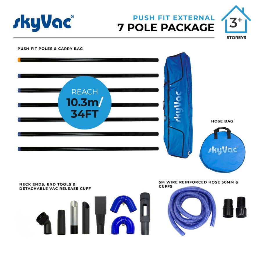 Pushfit støvsugerrør pakke med 10.5meter rekkevidde