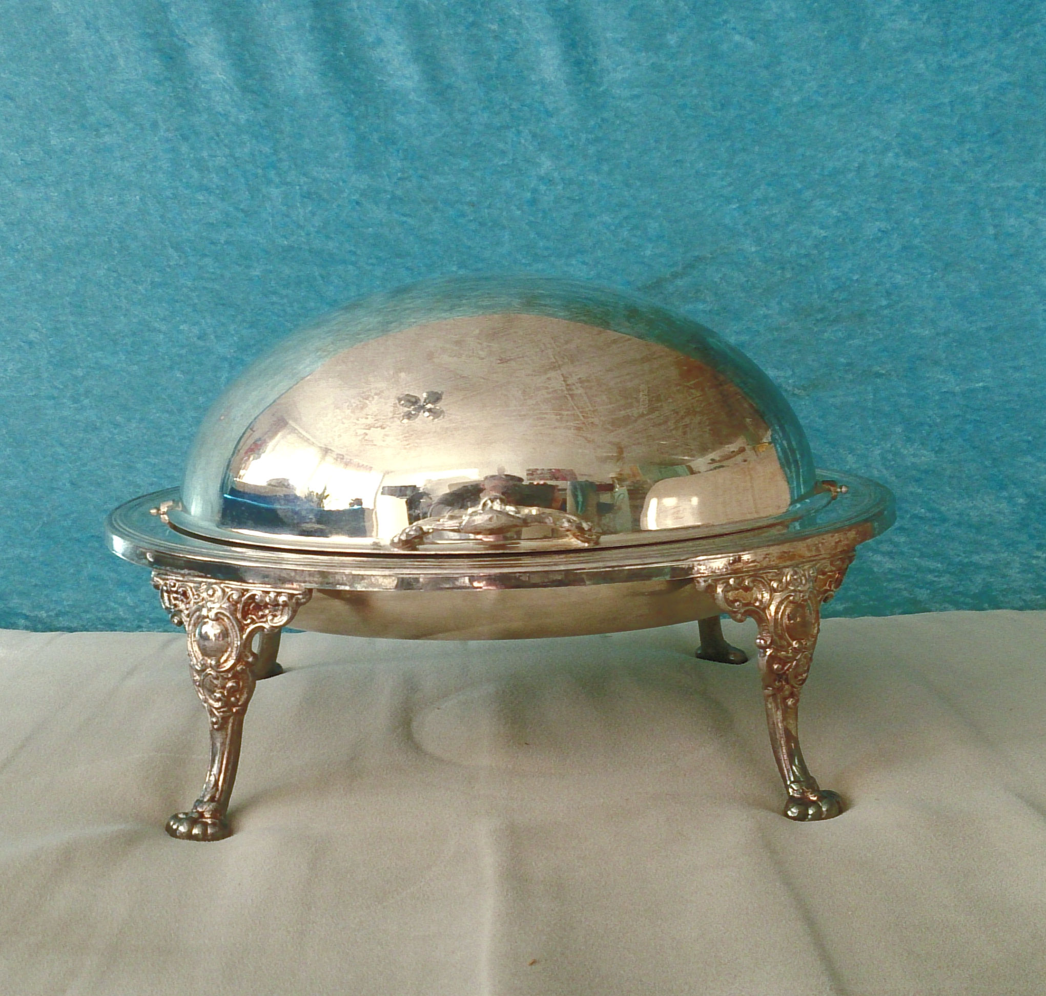 Schale Deckel drehbar Rechaud Silber Vintage