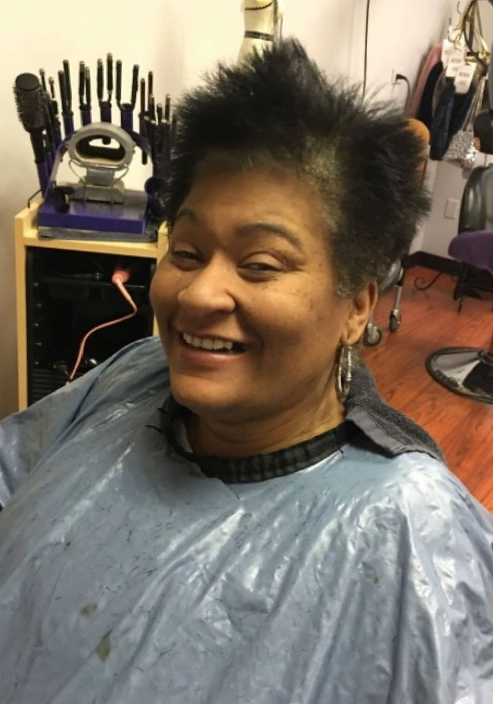 Short hair before styling and pixie cut and haircolor transformation