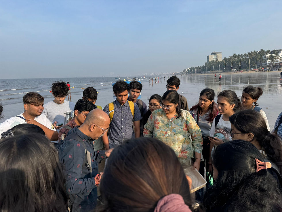 Our first visit, Juhu Beach. We learned about the different species that live along the shore and understand the coastal environment there.