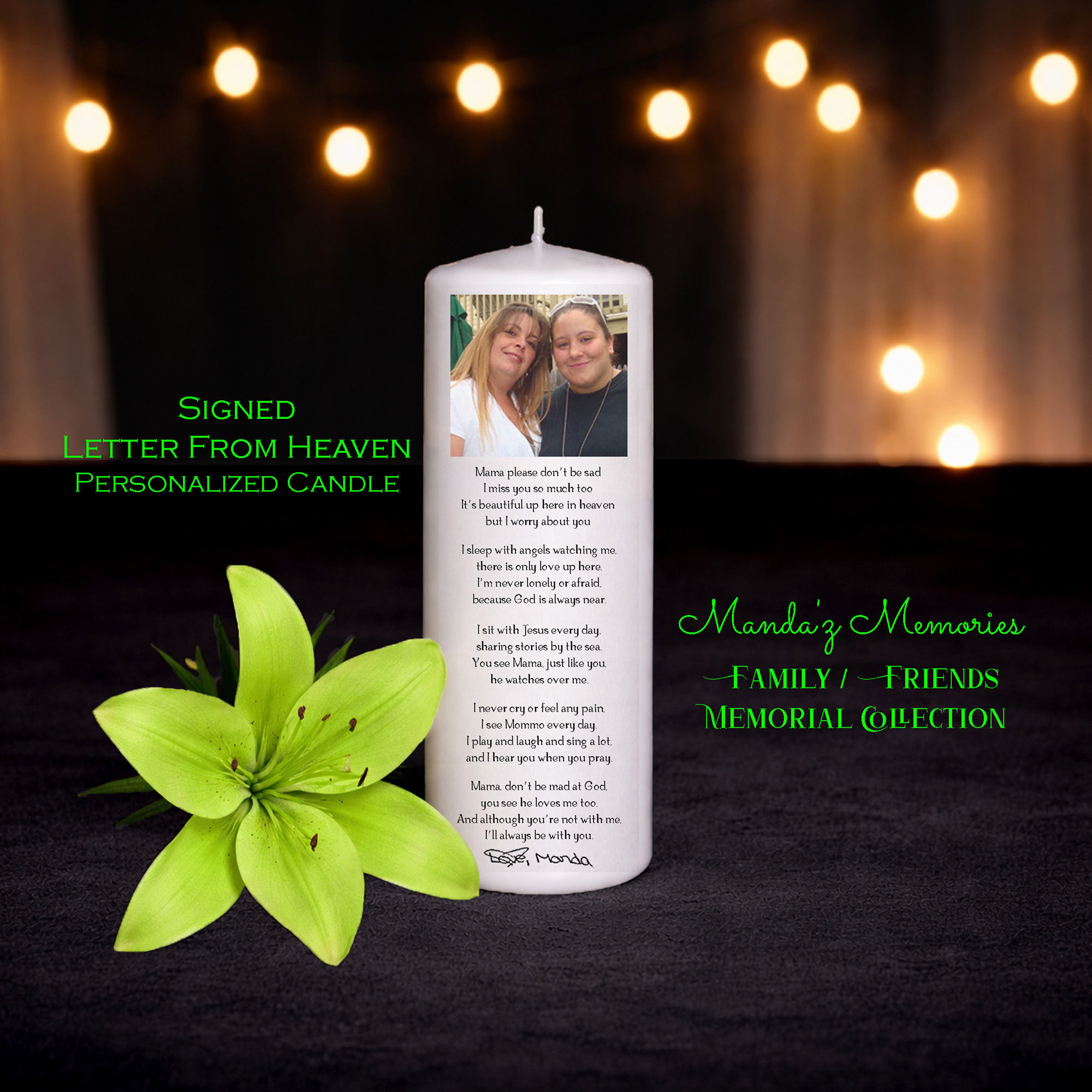 SIGNED Letter FROM Heaven personalized memorial photo candle remembrance keepsake gift