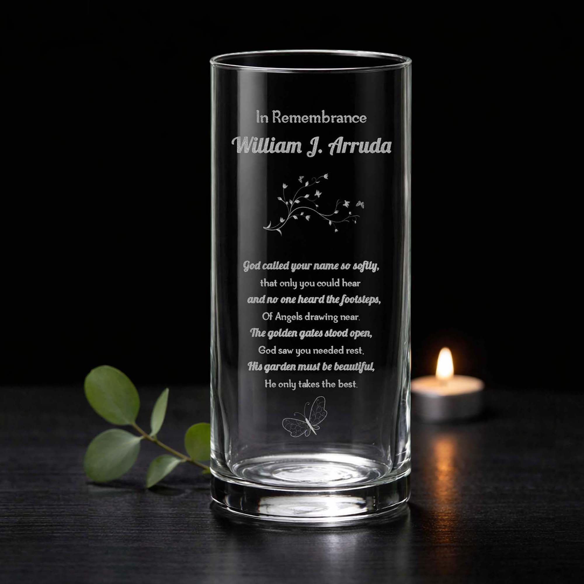 God Called Your Name So Softly Engraved Personalized Memorial Vase