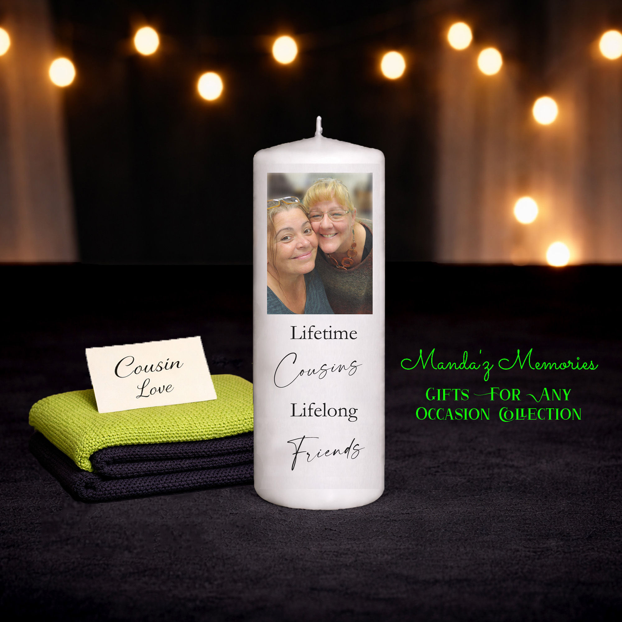 Lifetime Cousins personalized photo candle keepsake gift for best friends sisters aunt cousin lo