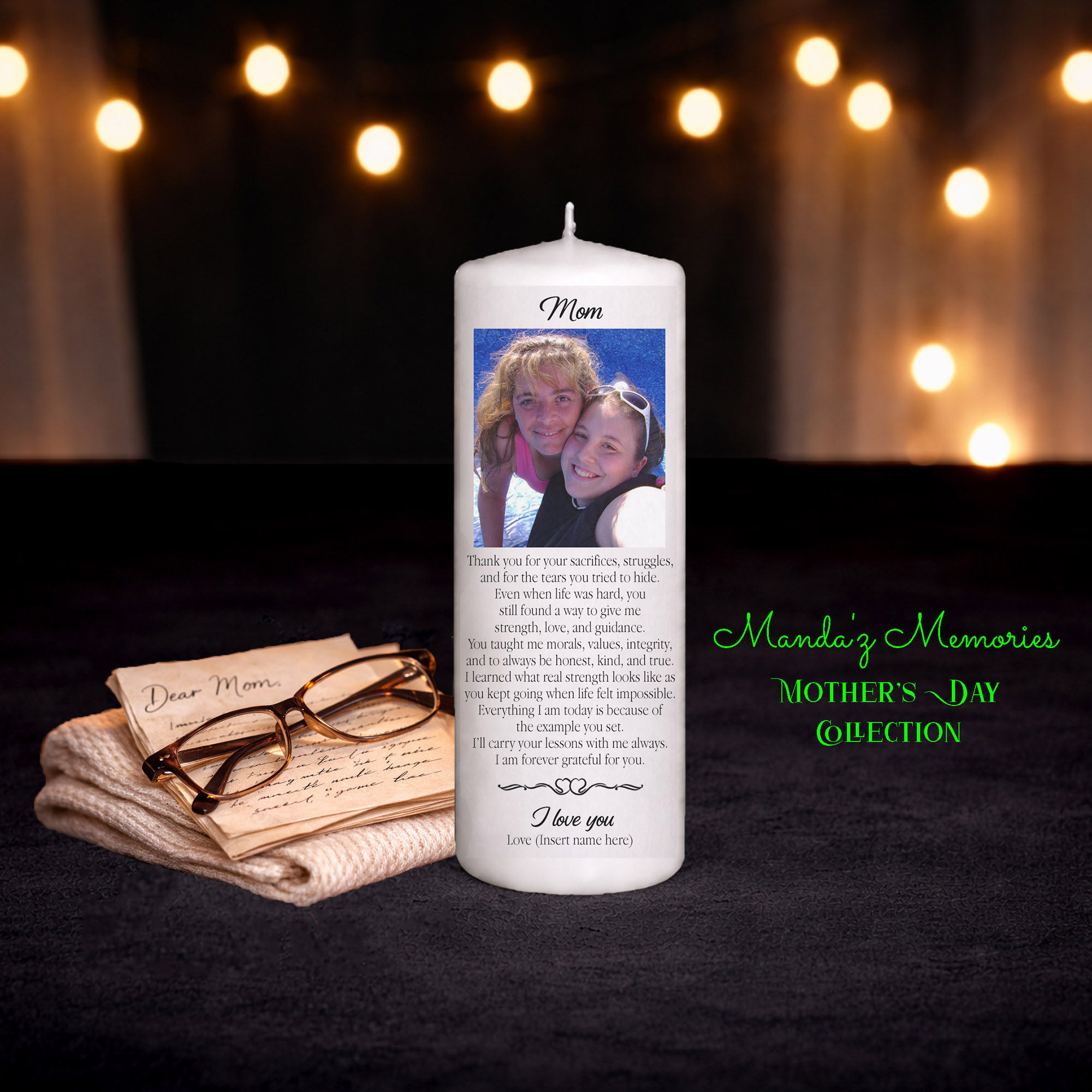 Thank You Mom personalized photo candle Mother's Day gift keepsake for mom remembrance love