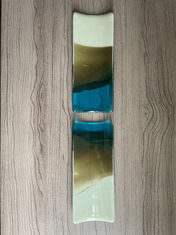 Pair of 6" x3" Turquoise & French Vanilla Plates 1 - Top View