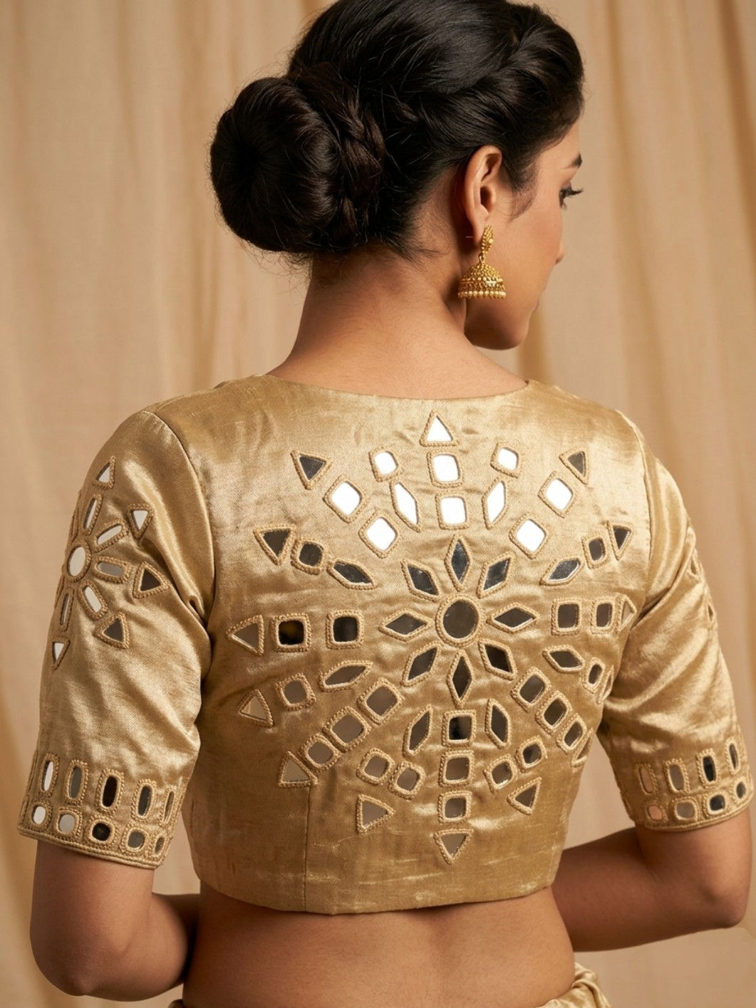 Premium Gaji Silk Unstitched Blouse Piece with Hand Mirror Work (1 Meter)