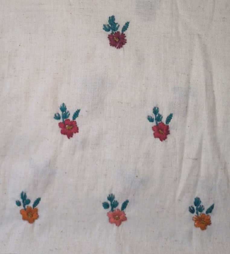 Hand-Embroidered Off-White Cotton Kurta - Elegant Floral Ethnic Wear