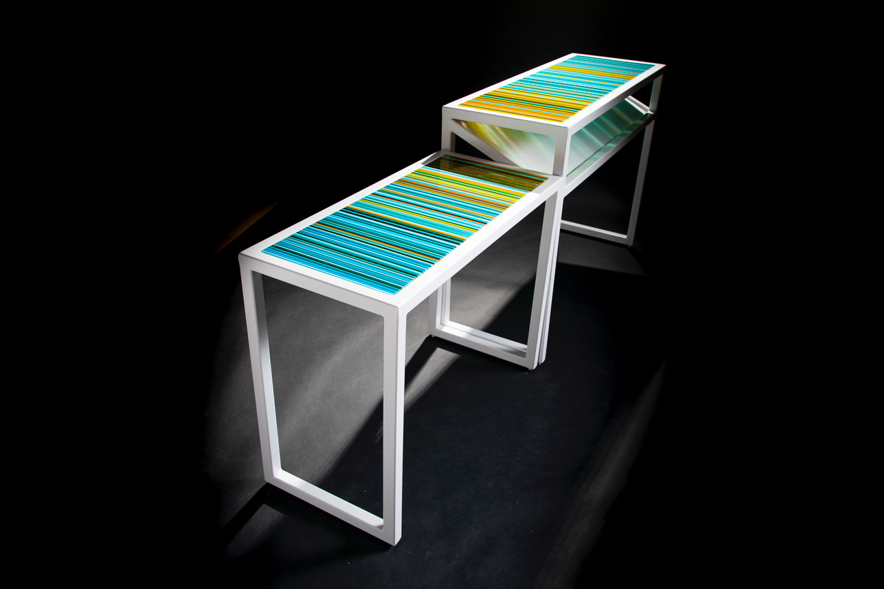 Set of two custom console tables.