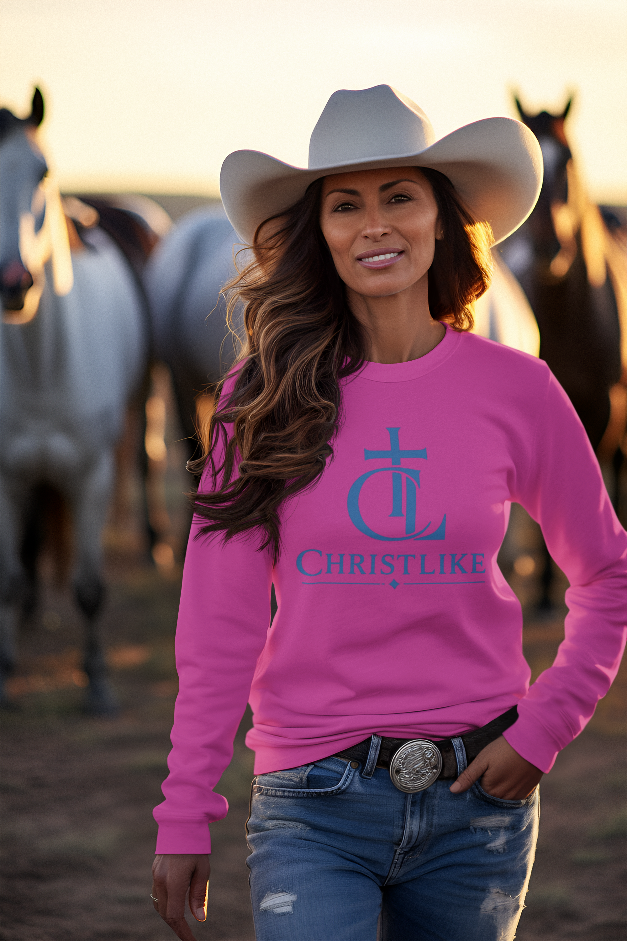 ChristLike Western Pink Crewneck