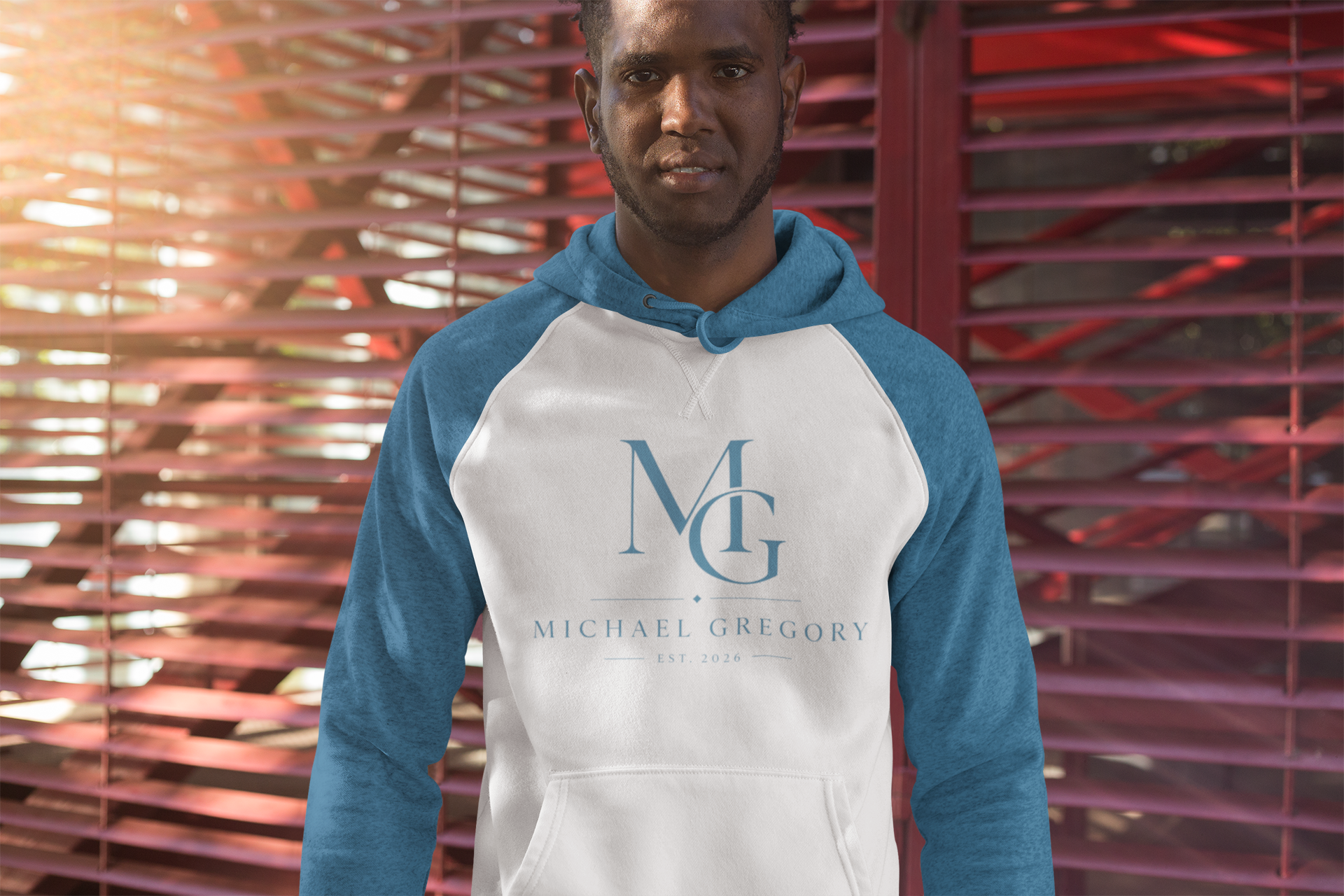 MG Premium Two‑Tone Hoodie – Blue/White