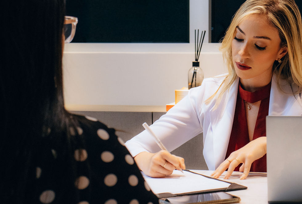 Close-up view of a healthcare professional discussing treatment options with a patient