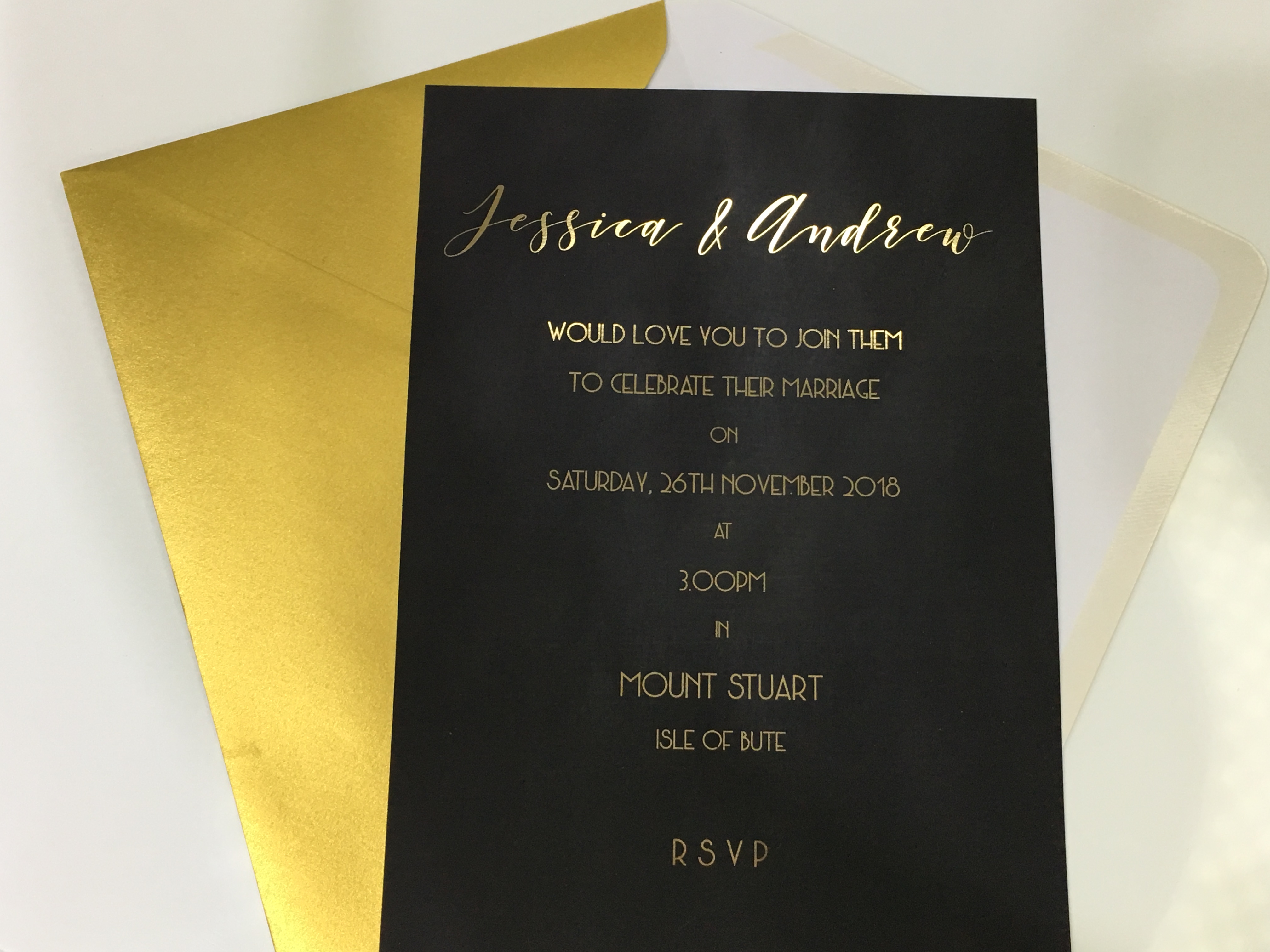 Gold Chalkboard Wedding Invitation