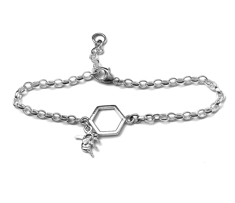 Thumbnail: BOMBUS Collection - Silver Hexagon + Bee Bracelet