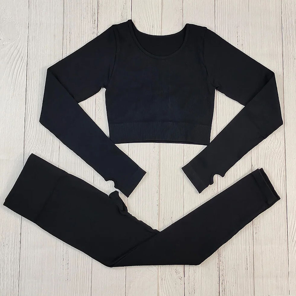 Thumbnail: Black - Hustle-N-Rust Ribbed Yoga Set: Elevate Your Fitness Game