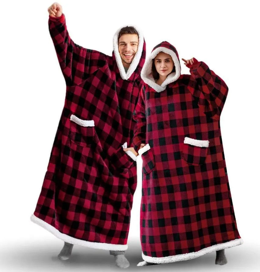 Thumbnail: Hustle-N-Rust Super Long Cozy Flannel Blanket Hoodie Sweatshirt Fleece Giant 