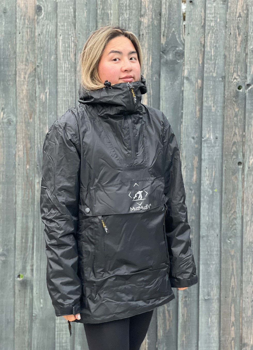 Thumbnail: MuzMuzTV Waterproof Black Reflective Logo Half Zip Front Pouch Jacket