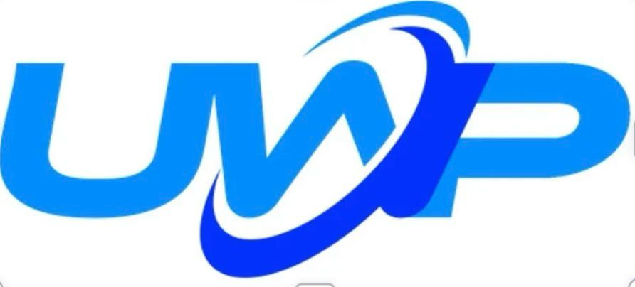 Wide landscape blue and light blue UWP logo on white background