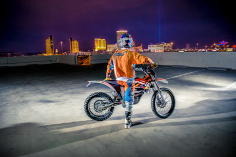 Environmental portrait of professional motorcycle athlete in Philadelphia