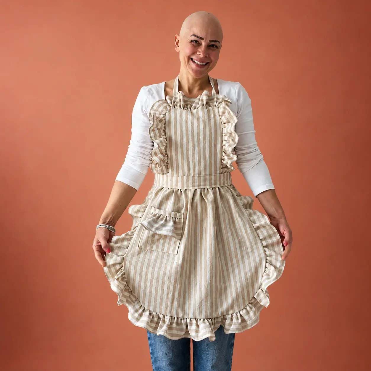 Mimi The Crafter Vintage Fırfırlı Çizgili Mutfak Önlüğü