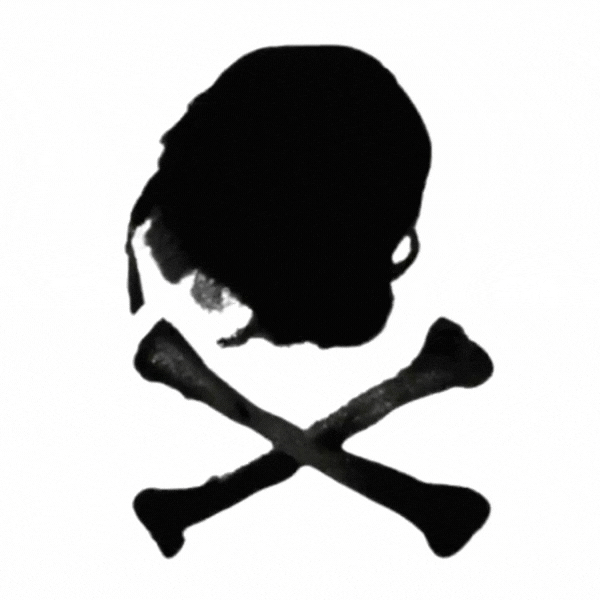 GIF.gif schwarzer, wackelnder Totenkopf mit Knochen