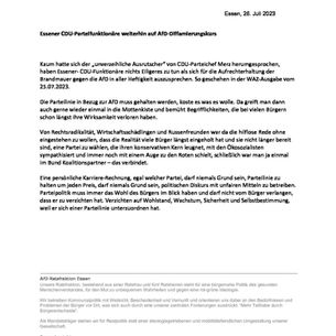 Essener CDU-Parteifunktionäre weiterhin auf AfD-Diffamierungskurs