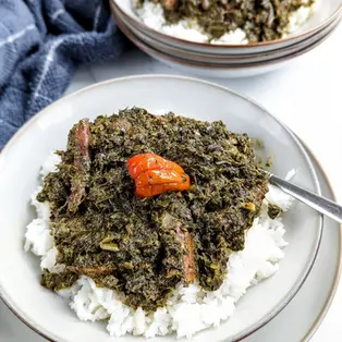 Dried Cassava Leaves With Dried Smoked Fish & Ground Raw Peanut.