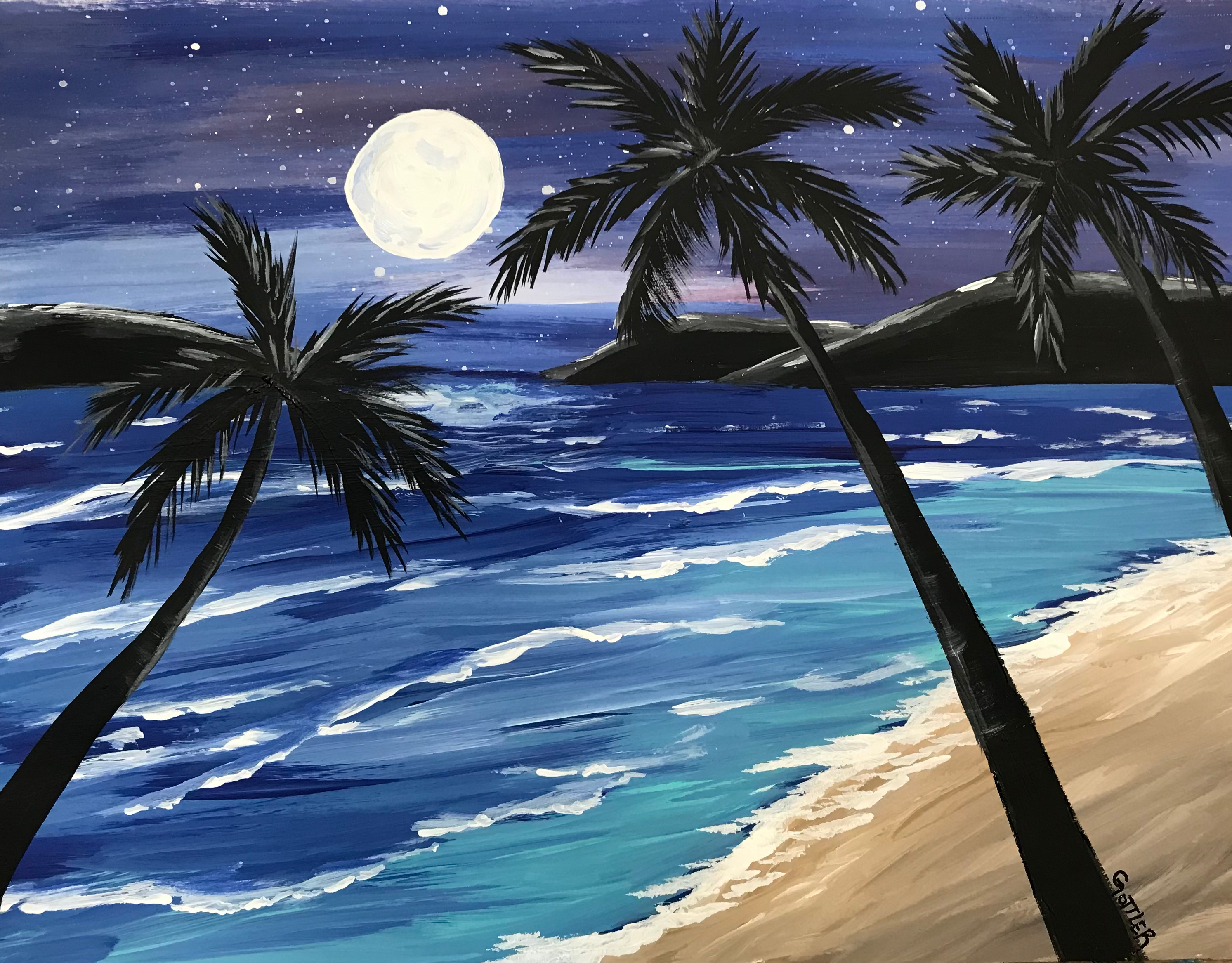 Tropical Moonrise Painting