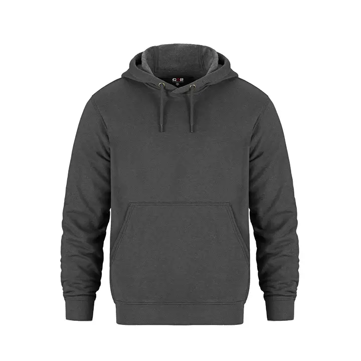 Thumbnail: Dark grey men's plain pullover Hoodie with drawstrings, white background.