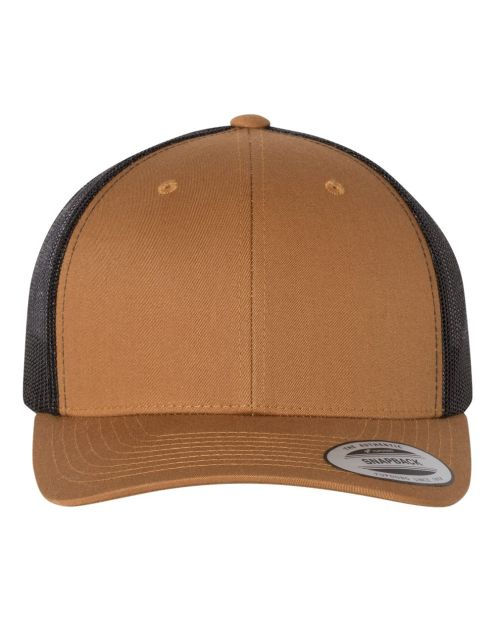 Thumbnail: Brown and black Yupoong Retro Trucker Snapback hat.