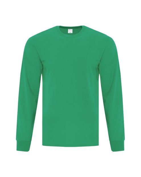 Thumbnail: Green long-sleeve t-shirt, plain design, front view, casual wear.