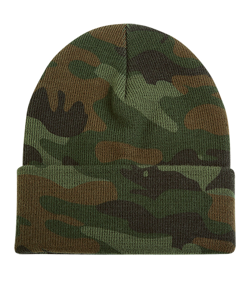 Thumbnail: Camouflage beanie hat, green and brown pattern, perfect winter accessory.