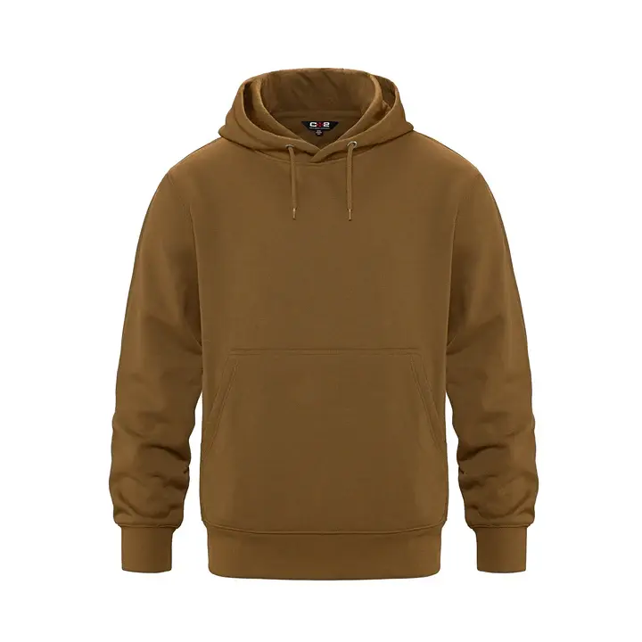 Thumbnail: Comfortable plain brown long-sleeve pullover Hoodie on a white background.