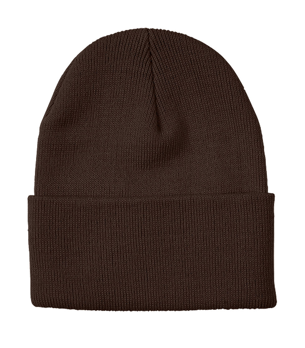 Thumbnail: Dark brown knit beanie hat with a folded cuff.