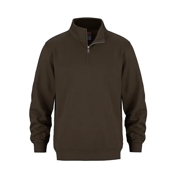 Thumbnail: Plain dark brown quarter-zip sweater, simple and comfortable apparel.