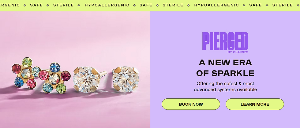 The Promotional section of Claire's homepage using Wix